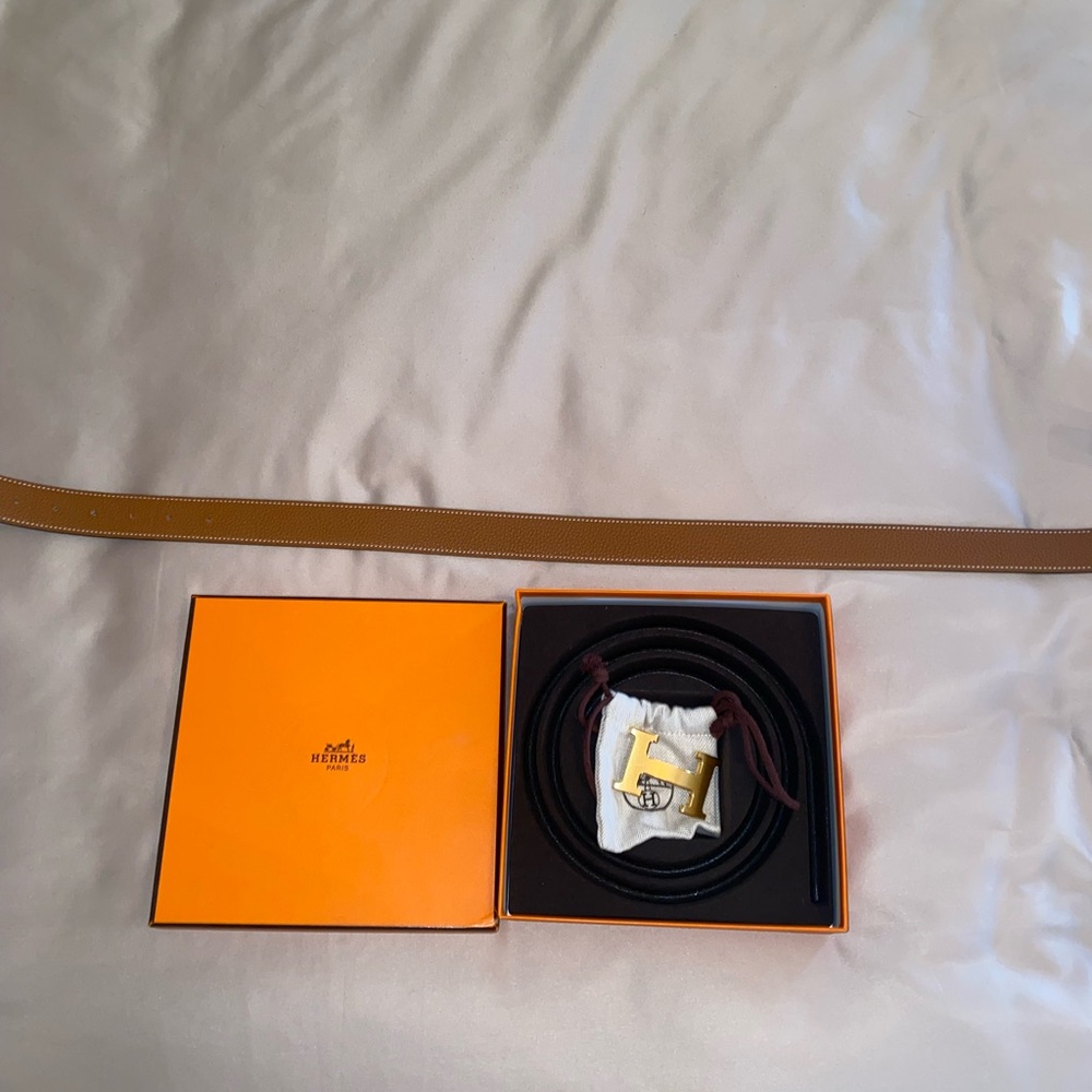 Hermes Black/Brown Reversible Leather Belt - Picture 6 of 12